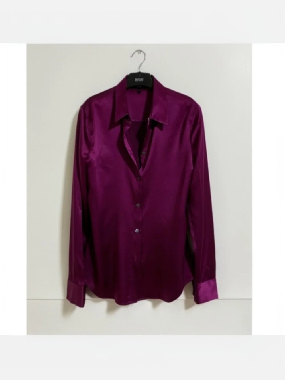 Theory Purple Satin Button-Front Blouse - Picture 3 of 4